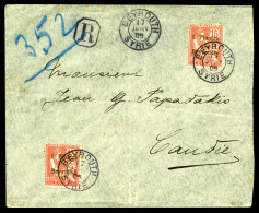 O N°27, 1 Pi Sur 15c Vermillon, 2 Exemplaires Obl BEYROUTH/SYRIE Sur Enveloppe Recommandée Pour Candie (Crète) Avec Arri - Unused Stamps