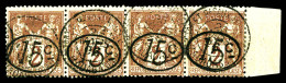 O N°24, 15c Sur 2c Lilas-brun Sur Paille En Bande De 4 Bord De Feuille Latéral. SUPERBE. R.R.R. (signé Calves/Brun/certi - Used Stamps