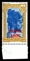 ** N°255A, 20F Bistre Et Bleu Surchargé 'FRANCE LIBRE', Fraîcheur Postale, SUP (signé Brun/certificat)  Qualité: **  Cot - Unused Stamps