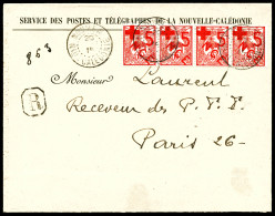 O N°110, +5c Sur 10c, Bande De Quatre Obl Càd Du 20 Dec 1915 Sur Lettre Recommandée De Nouméa Pour Paris. TB  Qualité: O - Lettres & Documents