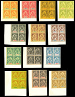 (*) N°32/44, (Cote Maury), Série De 1892, Tirage Sur Bristol Avec Dentelure Figurée En Bloc De Quatre, Les 13 Valeurs SU - Ungebraucht