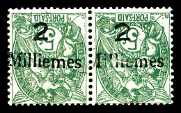** N°36a, 2m Sur 5c Vert-bleu: Variété Surcharge Renversée En Paire Dont Un Avec Chiffre '2' Différent (non Signalé), Tr - Unused Stamps