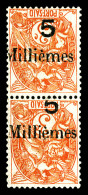 ** N°38a, 5m Sur 3c Orange: Variété Surcharge Renversée En Paire Dont Un Avec Chiffre '5' Mal Imprimé, Très Frais, TTB,  - Unused Stamps
