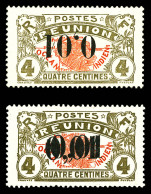 * N°83a/b, 0.01 Sur 4c Gris-olive Et Rouge: Surcharge Renversée + Exemplaire Double Surcharge. TTB  Qualité: *  Cote: 24 - Unused Stamps