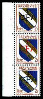 ** N°308, 1f Sur 2f Champagne, Essais De Surcharge En Trois Couleurs Différentes Sur Bande De Trois, Bdf, SUP. R.R. (cer - Unused Stamps