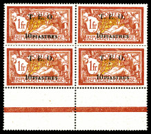 ** N°10, 10 Piastres Sur 1f Lie De Vin Et Olive, Bloc De Quatre Bas De Feuille, Très Bon Centrage, Fraîcheur Postale. SU - Unused Stamps