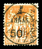 O N°36, 5 Et 50c Sur 4 Annas. SUPERBE. R.R. (signé Brun/certificat)  Qualité: Oblitéré  Cote: 1350 Euros - Used Stamps