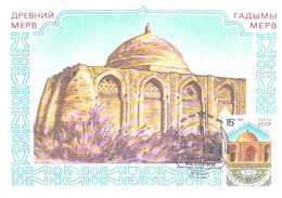 Turkmenistan:Soviet Union:Maxi Card, Drevni Mer, Mosque-mausoleum Talhatan-Baba, 1991 - Turkmenistán
