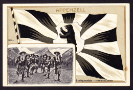 Um 1910 Ungelaufene Präge AK: Wappen Appenzell Und Trommler Und Pfeiffer. Kleiner Fleck Rechts - Sonstige & Ohne Zuordnung