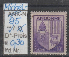 1936 - FRANZÖSISCH ANDORRA- FM/DM "Wappen (neue Zeichnung)" 10 C Violett - **  Postfrisch  - S.Scan (fr.andorra 95) - Neufs