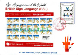 ALGERIA 2019 FDC Sign Language United Kingdom Handicap Deafness Deaf Taubheit Surdité Taub Sordera Alphabet Disabled - Handicaps