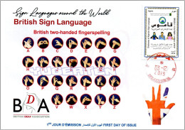 ALGERIA 2019 FDC Sign Language United Kingdom Handicap Deafness Deaf Taubheit Surdité Taub Sordera Alphabet Disabled - Handicaps