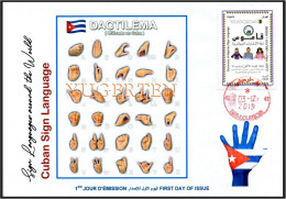 ALGERIA 2019 FDC Sign Language Cuba Handicap Deafness Deaf Taubheit Surdité Taub Sordera Alphabet Disabled - Handicaps