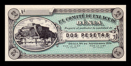 España Spain Civil War Denia 2 Pesetas 1936 Sc- AUnc - 1-2 Peseten