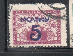 CZECH REPUBLIC REPUBBLICA CECA CZECHOSLOVAKIA CESKA CECOSLOVACCHIA 1926 NEWSPAPER STAMPS NOVINY SURCHARGED 5h On 2h USED - Newspaper Stamps