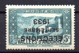 Sello De Andorra Con Sobrecarga Invertida Elections  Setembre 1933   Con Marquilla - Neufs