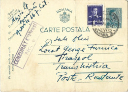 ROMANIA 1941 POSTCARD, CENSORED CALARASI NO.6 POSTCARD STATIONERY - 2. Weltkrieg (Briefe)