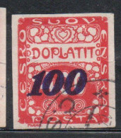 CZECH CECA CZECHOSLOVAKIA CESKA CECOSLOVACCHIA 1924 POSTAGE DUE  DOPLATIT SURCHARGED 100 On 400h USED - Timbres-taxe