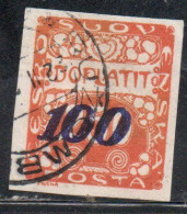 CZECH CECA CZECHOSLOVAKIA CESKA CECOSLOVACCHIA 1925 POSTAGE DUE  DOPLATIT SURCHARGED 100 On 250h USED - Timbres-taxe