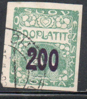 CZECH CECA CZECHOSLOVAKIA CESKA CECOSLOVACCHIA 1927 POSTAGE DUE  DOPLATIT SURCHARGED 200 On 500h USED - Timbres-taxe