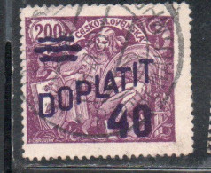 CZECH CECA CZECHOSLOVAKIA CESKA CECOSLOVACCHIA 1926 POSTAGE DUE  DOPLATIT SURCHARGED 40 On 200h USED - Segnatasse