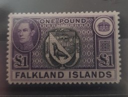 1938-1950 Falkland Islands - Arms Of The Islands George VI £1 Pound Black & Violet SG 163, Mi 93 Sc.102 - MNH - Leeward  Islands