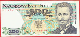 Pologne - Billet De 200 Zlotych - 1er Décembre 1988 - Jaroslaw Dabrowski - P144c - Pologne