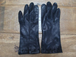 Gants Femme En Cuir Noir Vintage - Autres & Non Classés