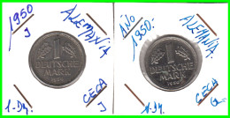 ALEMANIA - DEUTSCHLAND - GERMANY - 2 -MONEDAS DE 1.00 DM ESPIGAS Y AGUILA DEL AÑO 1950 CON LAS CECAS - G - J. - 1 Mark