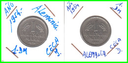 ALEMANIA - DEUTSCHLAND - GERMANY - 2 -MONEDAS DE 1.00 DM ESPIGAS Y AGUILA DEL AÑO 1954 CON LAS CECAS - D - J. - 1 Mark