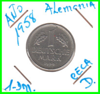 ALEMANIA FEDERAL - DEUTSCHLAND - GERMANY –  MONEDA DE LA REPUBLICA FEDERAL DE ALEMANIA DE 1.00 DM-DEL AÑO 1958 CECA-D - 1 Marco