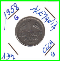 ALEMANIA FEDERAL - DEUTSCHLAND - GERMANY –  MONEDA DE LA REPUBLICA FEDERAL DE ALEMANIA DE 1.00 DM-DEL AÑO 1958 CECA-G - 1 Marco