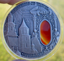 NIUE 2 $ 2013 ARGENTO 2 Oz 999 MYSTERIES OF WAWEL CASTLE CRYSTAL ART AGATE STONE CONSERVAZIONE FDC CON GARANZIA E COFANE - Niue