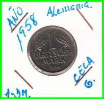 ALEMANIA FEDERAL - DEUTSCHLAND - GERMANY –  MONEDA DE LA REPUBLICA FEDERAL DE ALEMANIA DE 1.00 DM-DEL AÑO 1958 CECA-G - 1 Mark