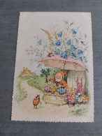 Dwarf , Ladybird, Bee, OLD POSTCARD - Fritz Baumgarten (illustrator) - 1950s - Baumgarten, F.