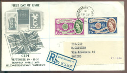 Great Britain 1960 Registeed FDC Europa CEPT From Bournemouth To Torino (Italy) - 1952-1971 Em. Prédécimales