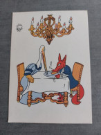 Jean Effel. "Fox And Crane"  - La Fontaine - Old Postcard - 1962 Satirical - Effel