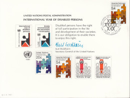 UNO NEW YORK  Erinnerungskarte 19, W-FDC, Jahr Der Behinderten, 1981 - Lettres & Documents