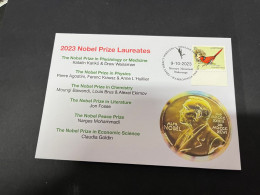10-10-2023 (3 U 47) Nobel Prize Laureates For 2023 - 1 Cover -  OZ Stamp (postmarked 9-10-2022) - Otros & Sin Clasificación