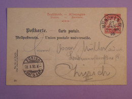 DC15  ALLEMAGNE BAYERN  BELLE CARTE ENTIER 1896 MUNCHEN A ZURICH SUISSE  ++AFF. PLAISANT+++ - Entiers Postaux