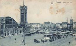 BELGIQUE - Ostende - Place De La Gare - Animé - Carte Postale Ancienne - Oostende