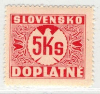 Slovaquie 1939 Mi P 10 (Yv TT 10), (MH)* Trace De Charniere Propre, Gomme Ligné Verticalement - Ungebraucht