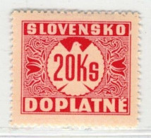 Slovaquie 1939 Mi P 12 (Yv TT 12), (MH)* Trace De Charniere Propre, Gomme Ligné Verticalement - Nuovi