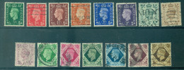 Great Britain 1937-1947 King George VI Definitives (Complete Set Of 15 Values) SG 462-475 Postmarked - Oblitérés