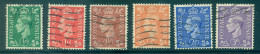 Great Britain 1941-1942 King George VI Definitives (Complete Set Of 6 Values) SG 485-490 New Colors Postmarked - Oblitérés