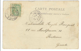 CPA De Cauterets Pour Bordeaux Avec Timbre 5 C Blanc Piquage à Cheval Bien Prononcé 1902 - Storia Postale