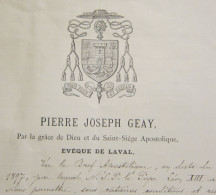 Belle Lettre LAS Pierre Joseph GEAY Evêque De Laval - Indult Oratoire Château De La Barbottière Ahuillé Famille Courte - Personajes Historicos