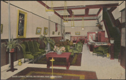 Main Lobby, Hotel Botsford, San Diego, California, 1913 - Eno & Matteson Postcard - San Diego