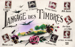 TIMBRES - Langage Des Timbres - Colorisé - Carte Postale Ancienne - Postzegels (afbeeldingen)