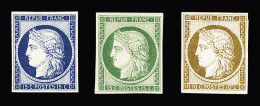 Essai,(*) Essais Sur Papier Cartonné 10c Bistre, 15c Vert Et 15c Bleu, Type Cérès, TTB - 1849-1850 Cérès